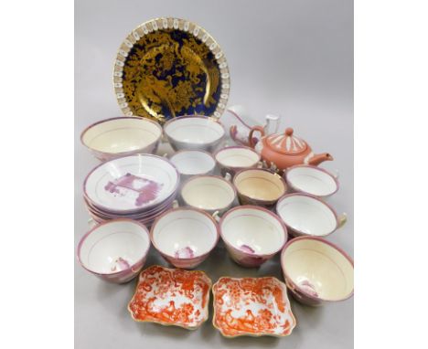 A collection of ceramics, to include a Sunderland type lustre part tea service, a Wedgwood coral coloured Jasperware teapot a