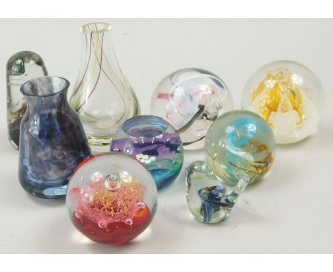 A collection of glass, to include Caithness vases, paperweights to include ribbons congratulations etc.