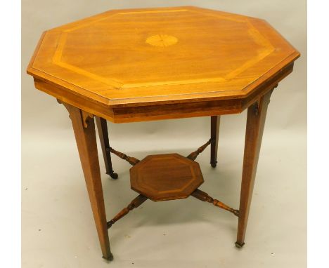 An Edwardian mahogany and boxwood strung occasional table, the octagonal top above an under tier on square tapering legs with