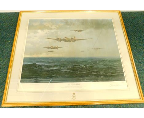 Gerald Coulson.  The First Blow, artist signed limited edition print, also signed by Flight Lieutenant George Booth, 49cm x 6