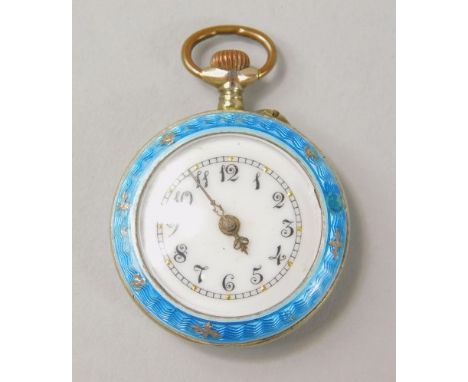 A silver and enamel fob watch, decorated with fleur de lis within a gilt cartouche, enamel dial, Glasgow 1889 in presentation