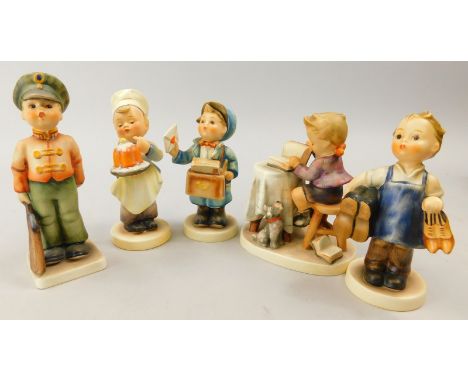 A collection of five Goebel Hummel figures, to include a soldier, postman, chef, cobbler etc.