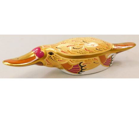 A Royal Crown Derby porcelain Australian collection duck billed platypus, gold button