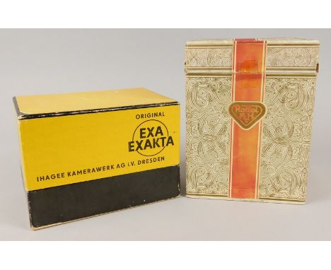 Two camera boxes, and original Rolleicord box and an Exa box