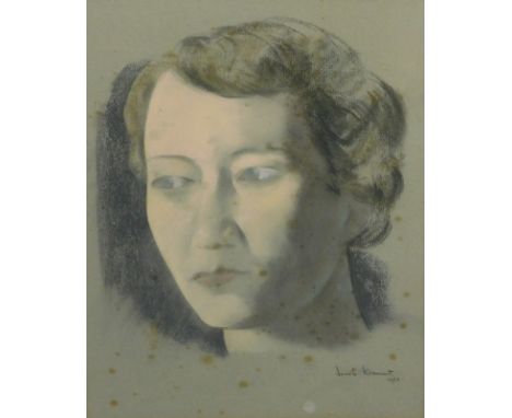 Jacob Kramer (1892-1962). Portrait of Dame Flora Robson, charcoal and coloured chalks, signed by the artist and dated 1950, 4