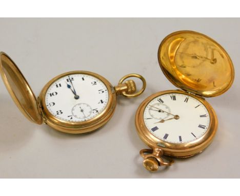 Two gold plated pocket watches, each with white enamel dial, bezel wind, one marked T C Star, the other unmarked (2). 
