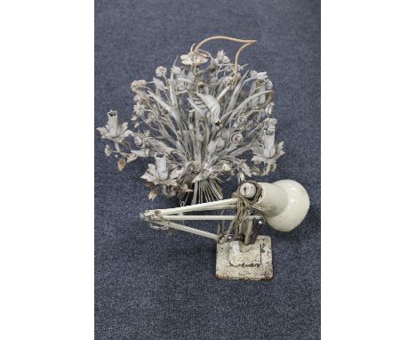 A mid 20th century angle poise lamp, together with a floral light fitting
