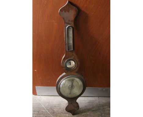 A mahogany banjo barometer with silvered dial 