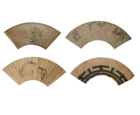 FOUR JAPANESE PAPER FAN PAINTINGS EDO PERIOD AND LATER, 18TH CENTURY AND LATER The first in ink and mica on paper depicting a