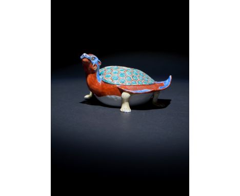 A RARE JAPANESE KAKIEMON MODEL OF A 'FLAMING TORTOISE', MINOGAME EDO PERIOD, C.1660-80 The mythical creature decorated in tur