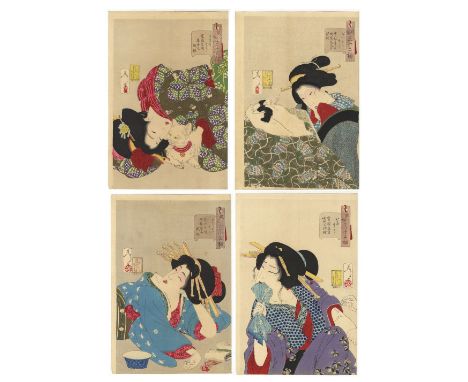 FOUR JAPANESE WOODBLOCK PRINTS BY TSUKIOKA YOSHITOSHI (1839-1892) MEIJI PERIOD, C.1888 The four oban tate-e from the series F