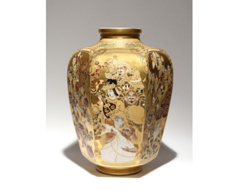 A LARGE JAPANESE SATSUMA VASE BY KINKOZAN MEIJI PERIOD, 19TH OR 20TH CENTURY The tall hexagonal vase richly decorated with a 