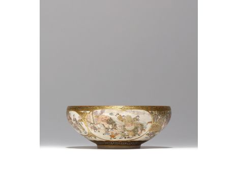 A JAPANESE SATSUMA BOWL MEIJI PERIOD, 19TH CENTURY The well decorated with a multitude of flowers, birds and butterflies, the