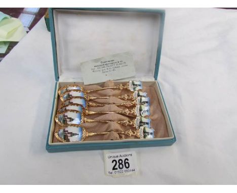 A boxed set of 6 Russian enamel teaspoons