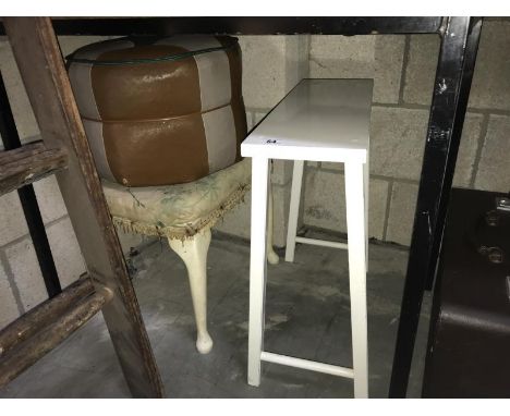 A retro white table, a foot stool and pouffe