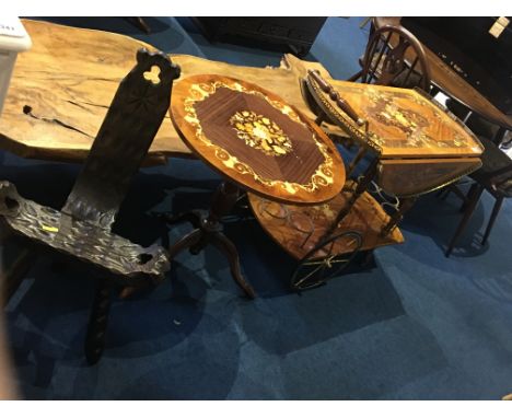 Stool, Italian tea trolley and a tripod table