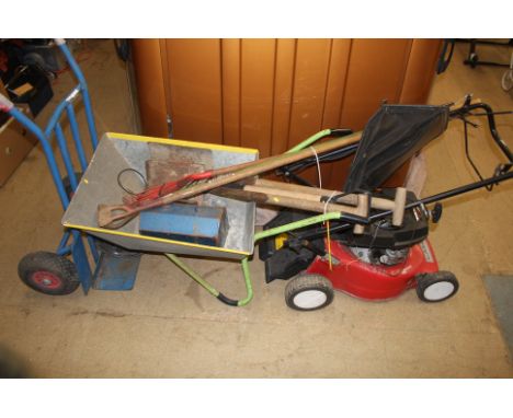 Lawnmower and assorted gardening tools