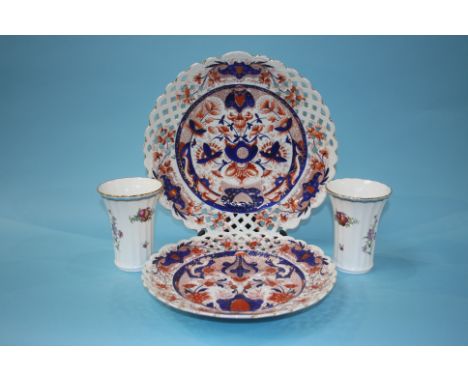 Two Meissen plates, impressed marks and a pair of Spode vases