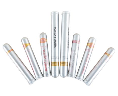 ROMEO Y JULIETA HAVANA CIGARSone Churchill, one Romeo No. 2 and four Romeo No. 3s, all in aluminium tubes, together with two 