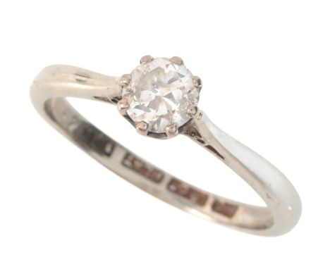 A DIAMOND SOLITAIRE RINGin 18ct white gold and platinum, set with a transitional cut diamond of c.0.40 carats, stamped '18CT'