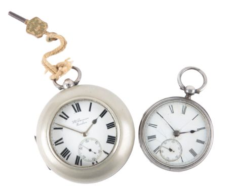 W. BENSON, LONDON: A SILVER OPEN FACE POCKET WATCHwith key wind movement, the white enamel dial with black Roman numerals, su