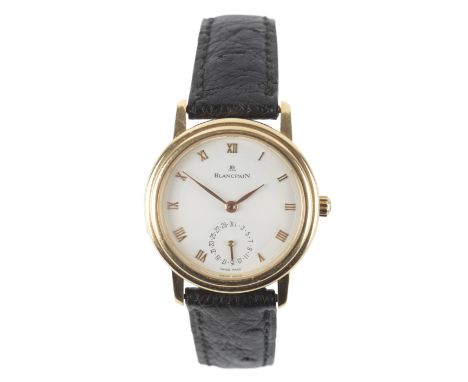 BLANCPAIN VILLERET: AN 18CT GOLD WRISTWATCH with automatic movement, the white dial with gold Roman numerals and hands, subsi