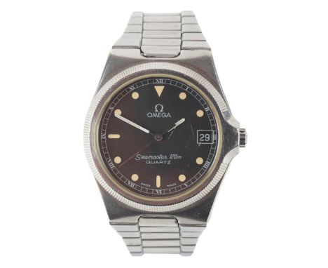 OMEGA SEAMASTER: A STAINLESS STEEL BRACELET WATCHwith quartz movement, the black dial with luminous baton hour markers, silve