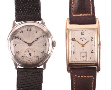 LORD ELGIN: A GOLD-PLATED WRISTWATCHwith manual wind movement, the silver dial with black Arabic numerals and gold hands, sub