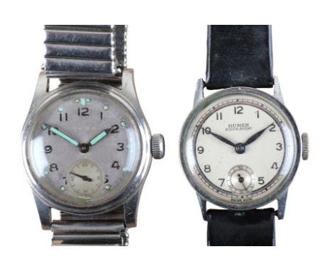 CYMA: A STAINLESS STEEL MILITARY WRISTWATCHwith manual wind movement, the silver dial (tropical) with luminous black baton an