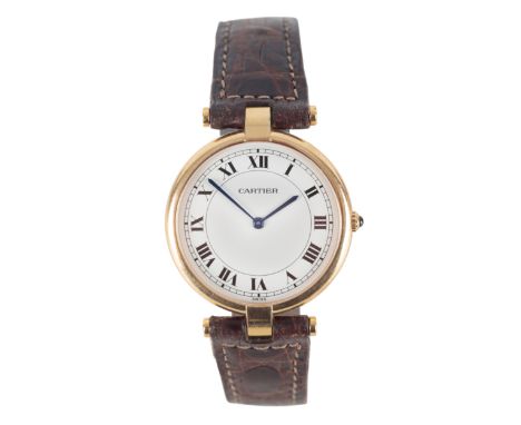 CARTIER VENDOME: AN 18CT GOLD WRISTWATCHwith quartz movement, circa 1998, the white dial with black painted Roman numerals an
