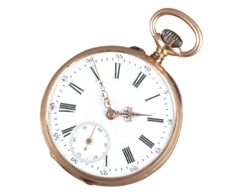 A FRENCH 15CT GOLD OPEN FACE POCKET WATCH&nbsp;with keyless wind movement, the white enamel dial with black Roman numerals, s