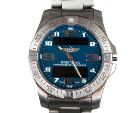 BREITLING CHRONOMETRE AEROSPACE: A TITANIUM BRACELET WATCHwith quartz movement, the blue dial with luminous silver Arabic num