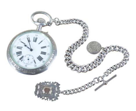 A GOLIATH SILVER OPEN FACE POCKET WATCHwith keyless wind movement, the white enamel dial with black Roman numerals, subsidiar