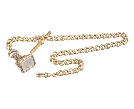 A 15CT GOLD CHAIN-LINK POCKET WATCH CHAINwith yellow metal fob, 31cm long, (c.76g with fob)
