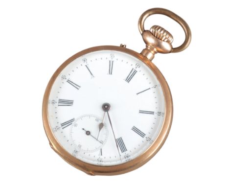AN 18CT GOLD OPEN FACE POCKET WATCH&nbsp;with keyless wind movement, the white enamel dial with black Roman numerals, subsidi