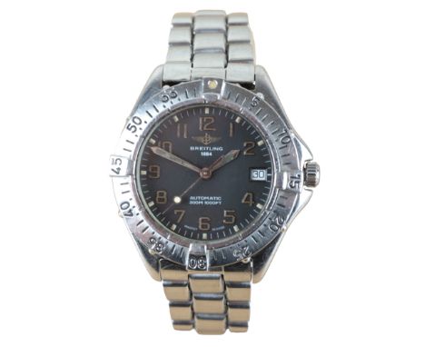 BREITLING 1884: A STAINLESS STEEL BRACELET WATCHwith automatic movement, the black dial with gold Arabic numerals and luminou