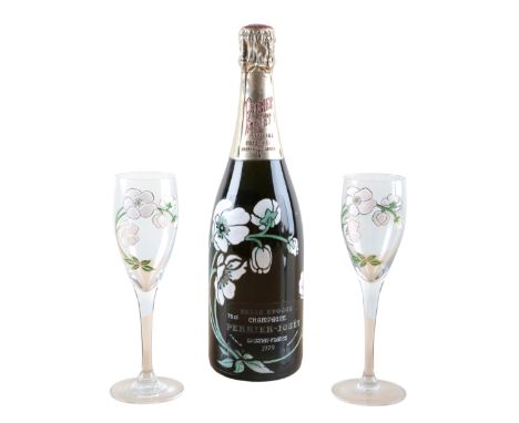 PERRIER-JOUET 'BELLE EPOQUE' SPECIAL RESERVE CHAMPAGNE 1979 one 75cl decorated bottle, together with a pair of matching glass