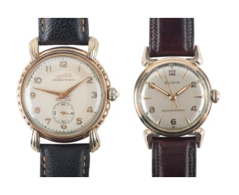 BULOVA: A GOLD-PLATED WRISTWATCHwith manual wind movement, the silver dial with gold Arabic and baton numerals and gold lumin