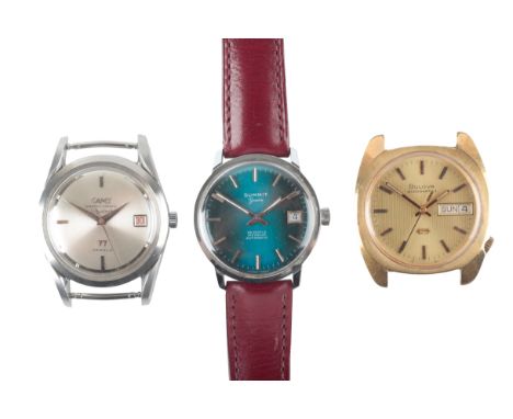BULOVA: A GOLD-PLATED WRISTWATCHwith automatic movement, the gold dial with gold baton hour markers and hands, date aperture,