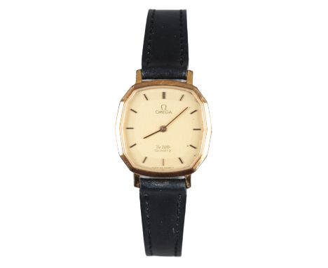 OMEGA DE VILLE: A GOLD PLATED WRISTWATCHwith quartz movement, the cream dial with gold baton hour markers and hands, with sta