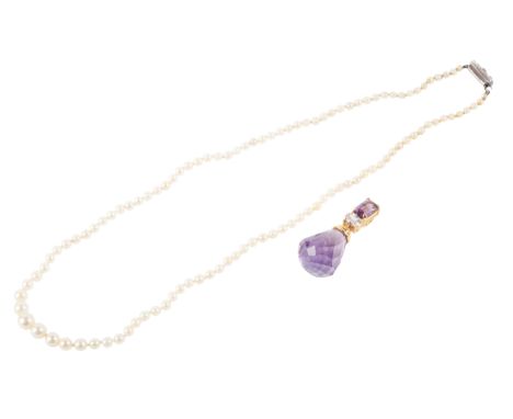 A PEARL NECKLACEcomprising a single row of pearls, graduating from c.2.6-6.6mm, secured with a sterling silver tongue and gro