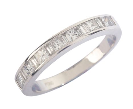 A DIAMOND HALF ETERNITY RINGin platinum, set with baguette cut and princess cut diamonds totalling c.1.00 carats, stamped 'PT