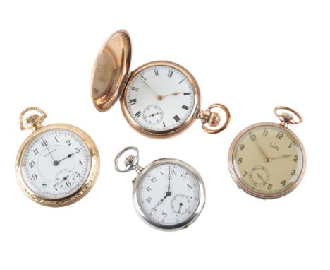WALTHAM: A GOLD-PLATED FULL HUNTER POCKET WATCHwith keyless wind movement, the white enamel dial with black Roman numerals an