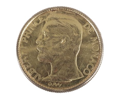 A 1901 ALBERT I 100 FRANC GOLD COIN POCKET WATCHretailed by Henry Caffey, Geneva, with manual wind movement, the gold dial wi