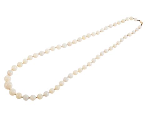 AN OPAL BEAD NECKLACEcomprising a series of opal beads, graduating from c.5.5mm-11.5mm, secured with a 9ct gold bolt-ring cla