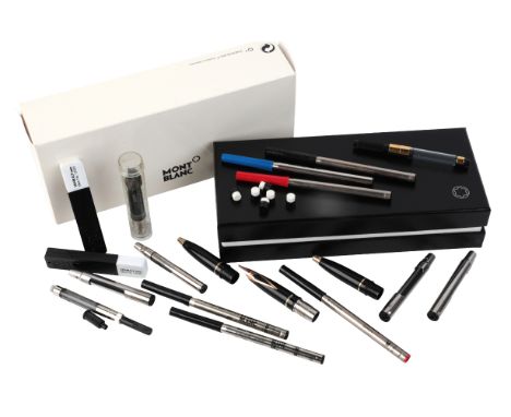 A SELECTION OF MONT BLANC BALL PEN REFILLStwo boxes of Mont Blanc 10 HB leads, a selection of Sheaffer parts, all contained i