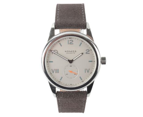 NOMOS CLUB CAMPUS: A STAINLES STEEL WRISTWATCHwith manual wind movement, the grey dial with Arabic and Roman numerals, and st
