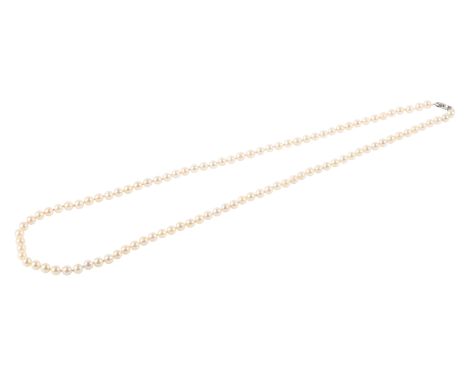 A PEARL NECKLACEcomprising a series 109 cultured pearls of c.6.6-7.0mm, secured with a sterling silver finesse clasp designed