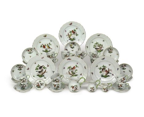 A Herend part tea service, modern, decorated in the Rothschild Birds pattern with Meissen-style songbirds perched in branches