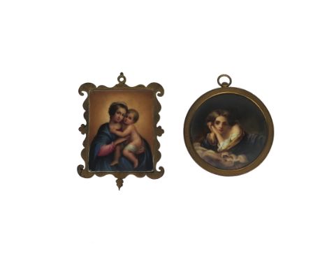 Two Continental porcelain plaques, 19th century, of KPM type, one circular and painted with the portrait of a young girl with